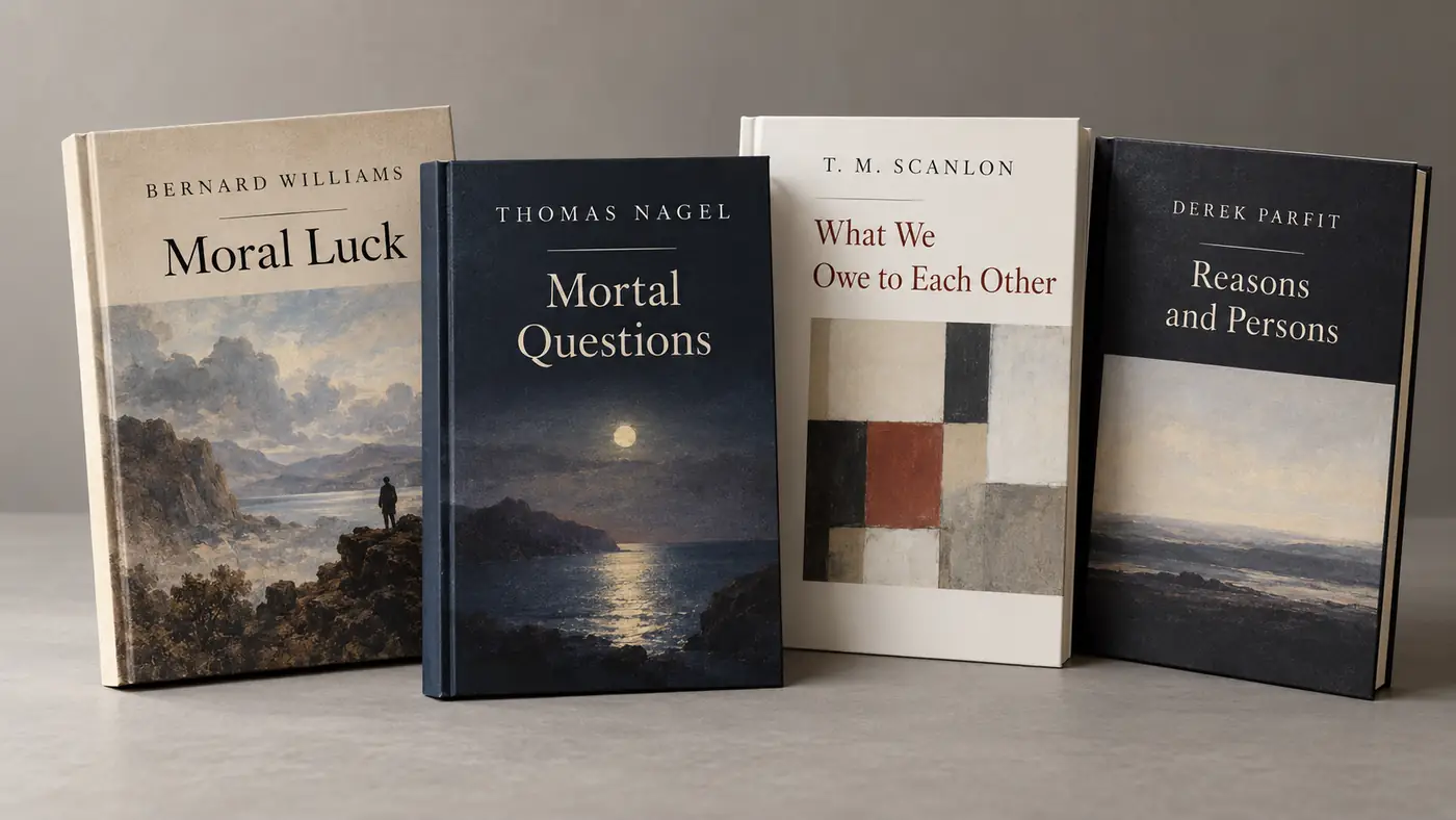 Illustrative book-cover artwork referencing Moral Luck by Bernard Williams and Mortal Questions by Thomas Nagel