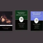 Book covers: Either/Or, Fear and Trembling, Philosophical Fragments, The Concept of Anxiety, The Sickness Unto Death.