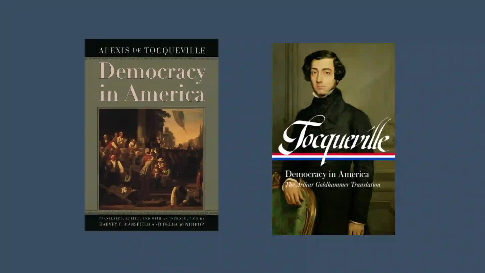 Book covers: Democracy in America, Democracy in America.